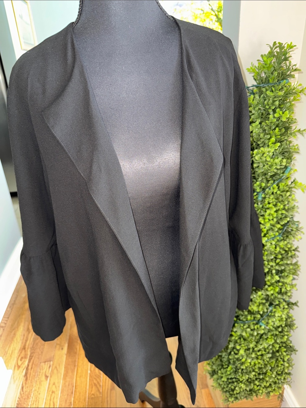 Eileen Fisher Black Open-Front Drape Jacket Fully Lined with 100% Silk - EUC